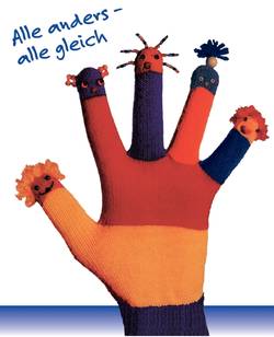 Nach dem Motto Alle anders - Alle gleich gestalteter Handschuh der Internationalen Wochen gegen Rassismus
